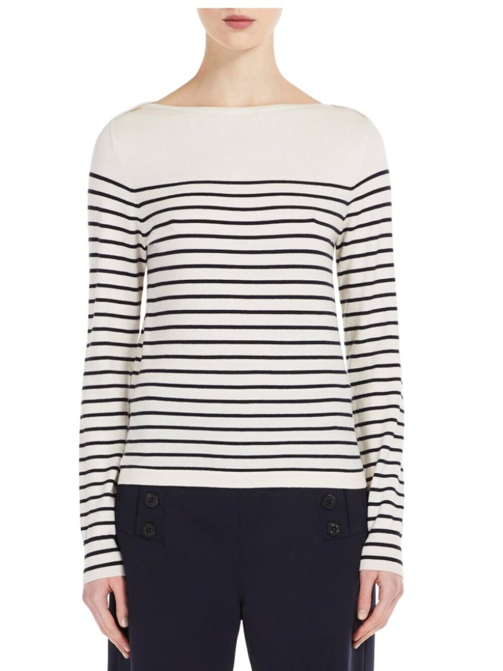 Weekend Max Mara Molina Breton Stripe Sweater Womens Small Cream Navy Blue Wool
